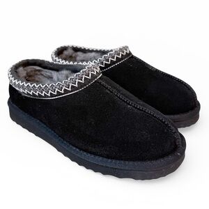 Quince Australian Shearling Suede Clog Slippers Black Size 7